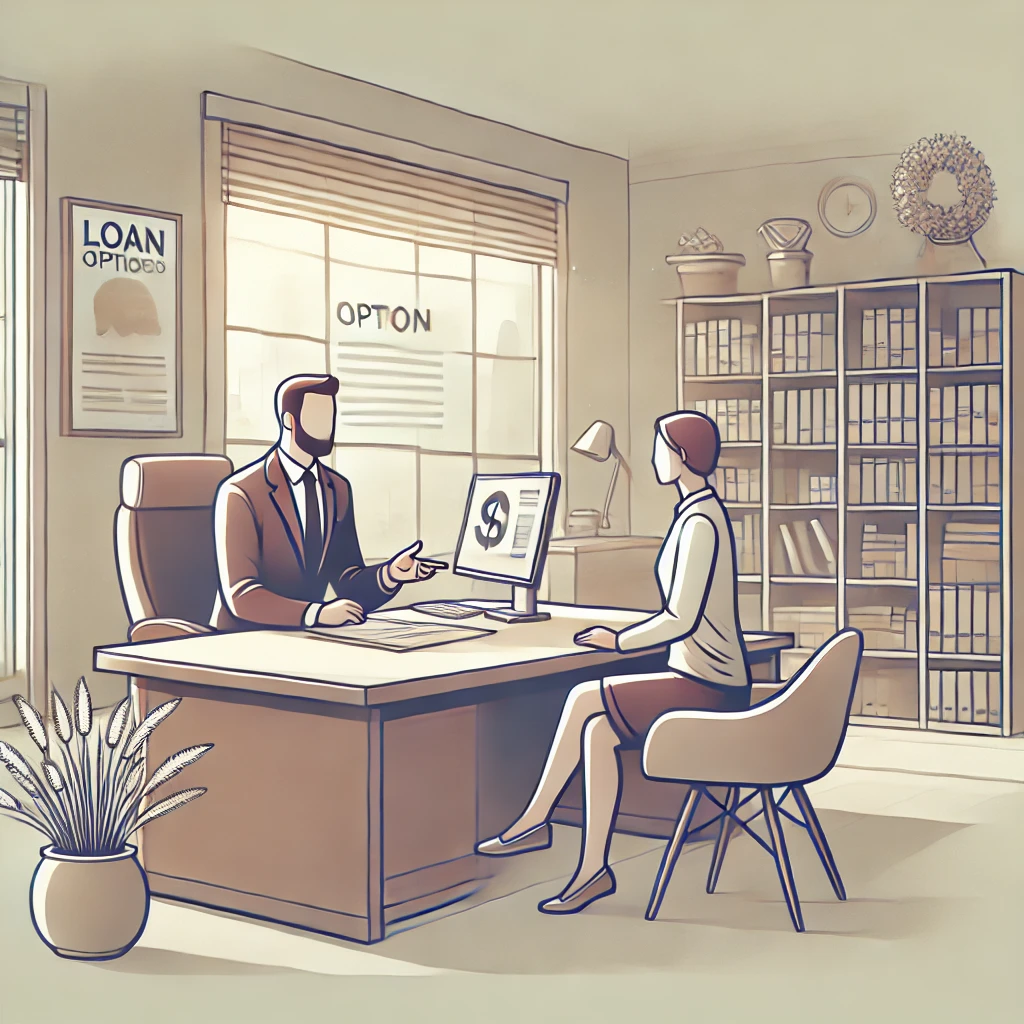 Loan provider in Milledgeville, GA, offering personal and installment loans, represented by a financial consultant explaining loan options in a professional office setting